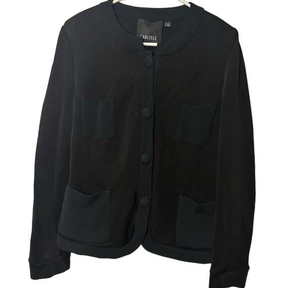 CARLISLE Black Sweater Blazer Button Front Pockets Chic Retro Glam US 14 Career